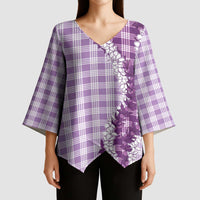Violet Hawaii Palaka Kimono Sleeve Blouse Hawaiian Honohono Lei