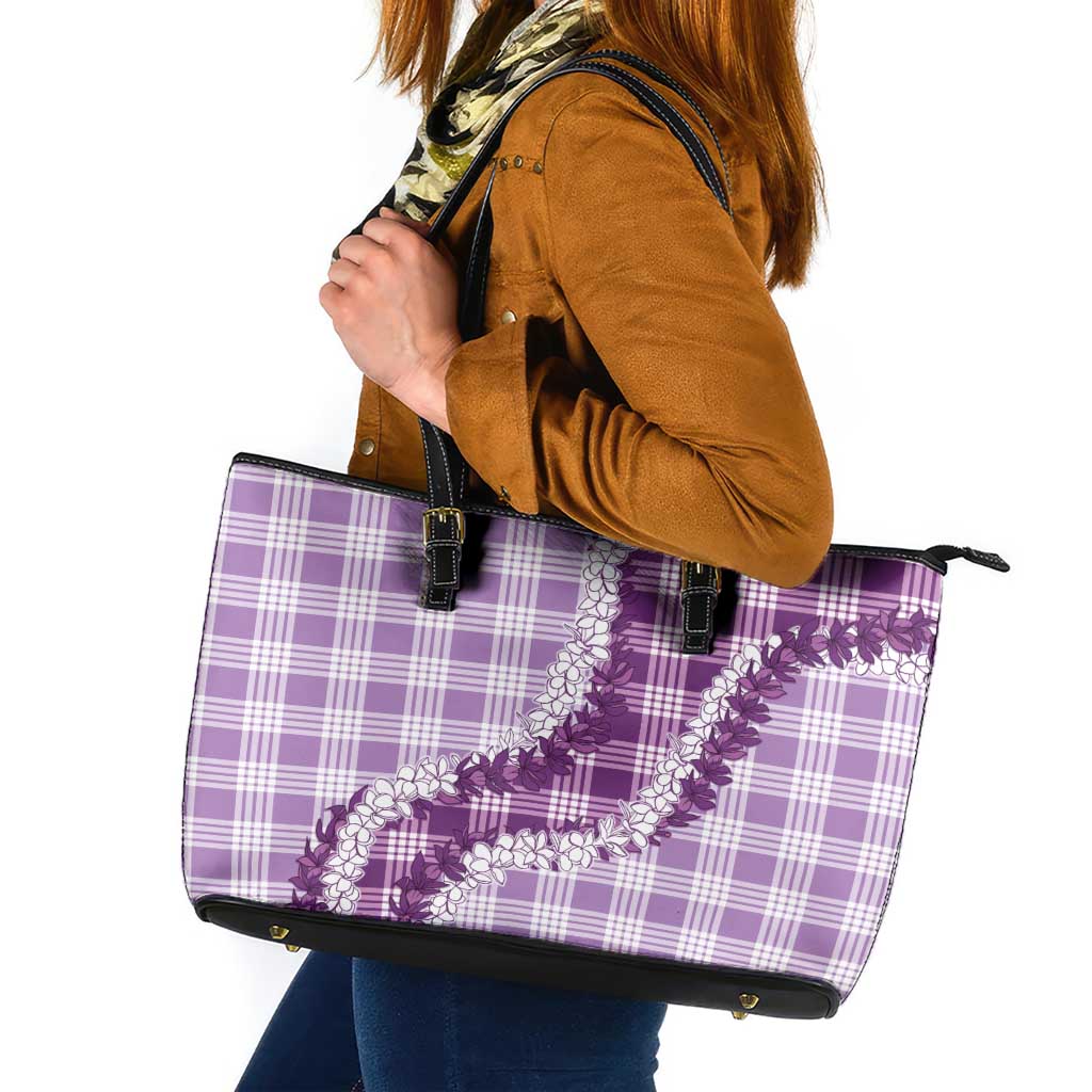 Violet Hawaii Palaka Leather Tote Bag Hawaiian Honohono Lei LT05 Violet - Polynesian Pride