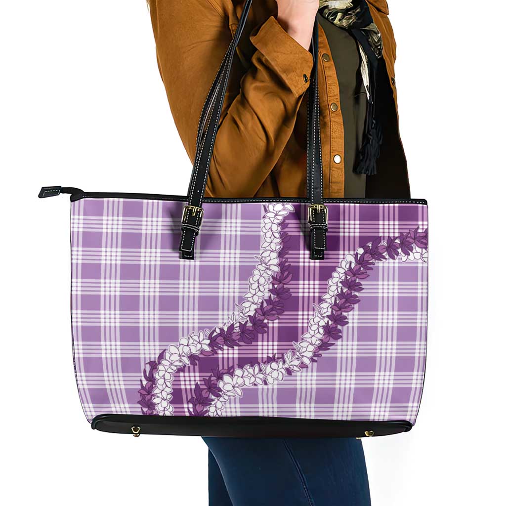 Violet Hawaii Palaka Leather Tote Bag Hawaiian Honohono Lei LT05 - Polynesian Pride