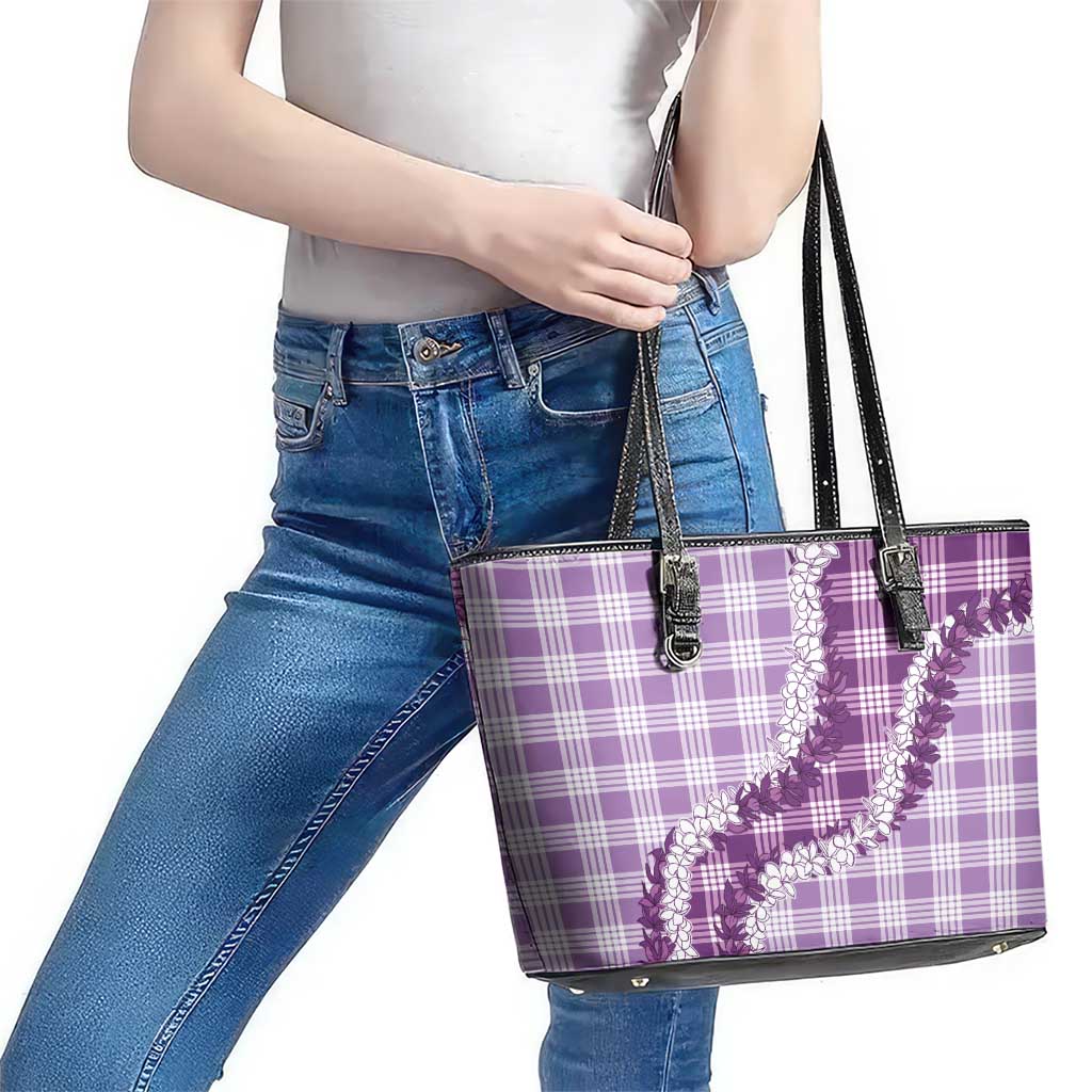 Violet Hawaii Palaka Leather Tote Bag Hawaiian Honohono Lei LT05 - Polynesian Pride