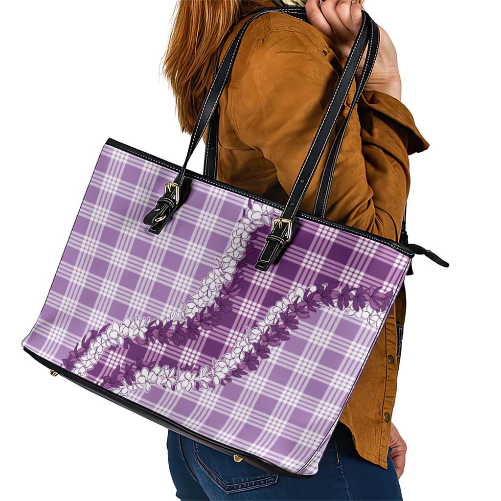 Violet Hawaii Palaka Leather Tote Bag Hawaiian Honohono Lei LT05 - Polynesian Pride