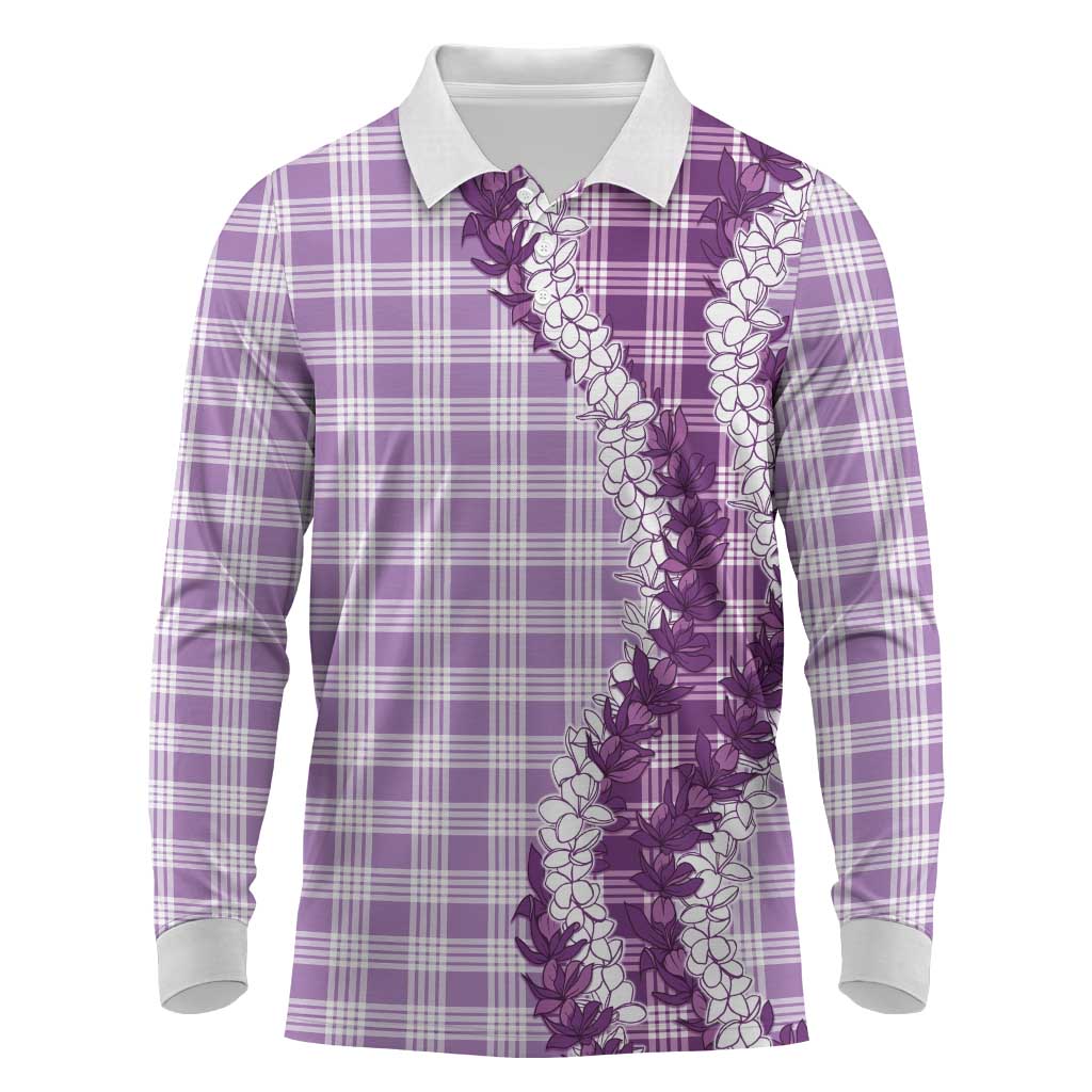 Violet Hawaii Palaka Long Sleeve Polo Shirt Hawaiian Honohono Lei