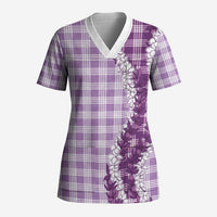 Violet Hawaii Palaka Scrub Top Hawaiian Honohono Lei
