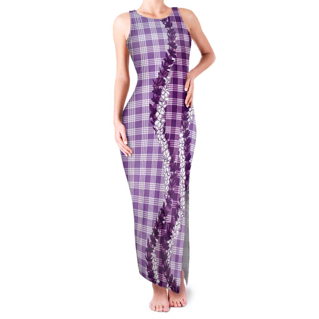 Violet Hawaii Palaka Tank Maxi Dress Hawaiian Honohono Lei