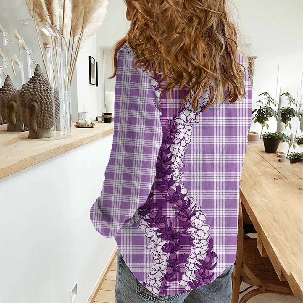 Violet Hawaii Palaka Women Casual Shirt Hawaiian Honohono Lei