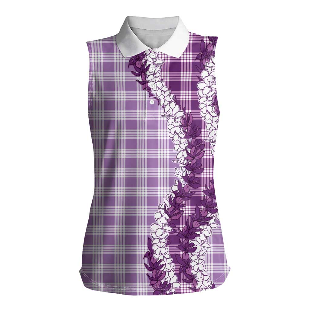 Violet Hawaii Palaka Women Sleeveless Polo Shirt Hawaiian Honohono Lei