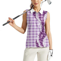 Violet Hawaii Palaka Women Sleeveless Polo Shirt Hawaiian Honohono Lei
