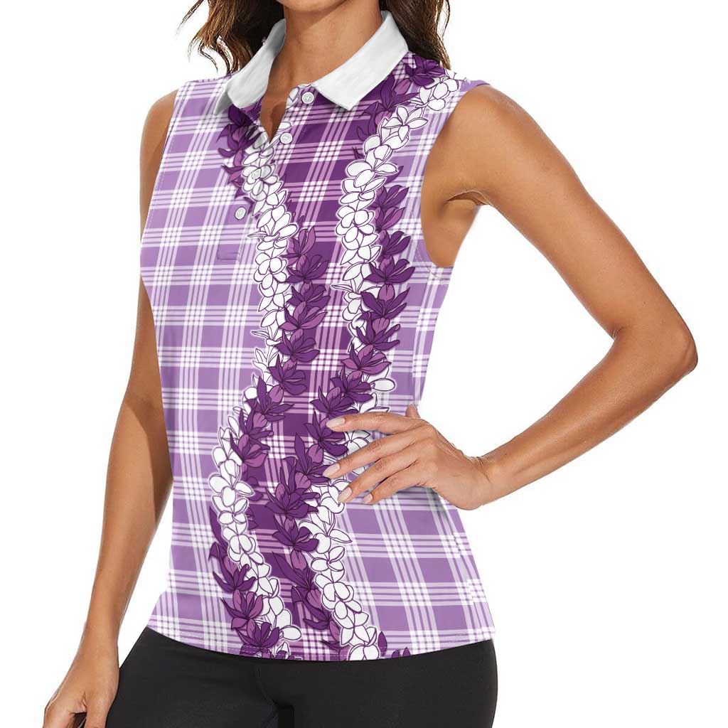 Violet Hawaii Palaka Women Sleeveless Polo Shirt Hawaiian Honohono Lei