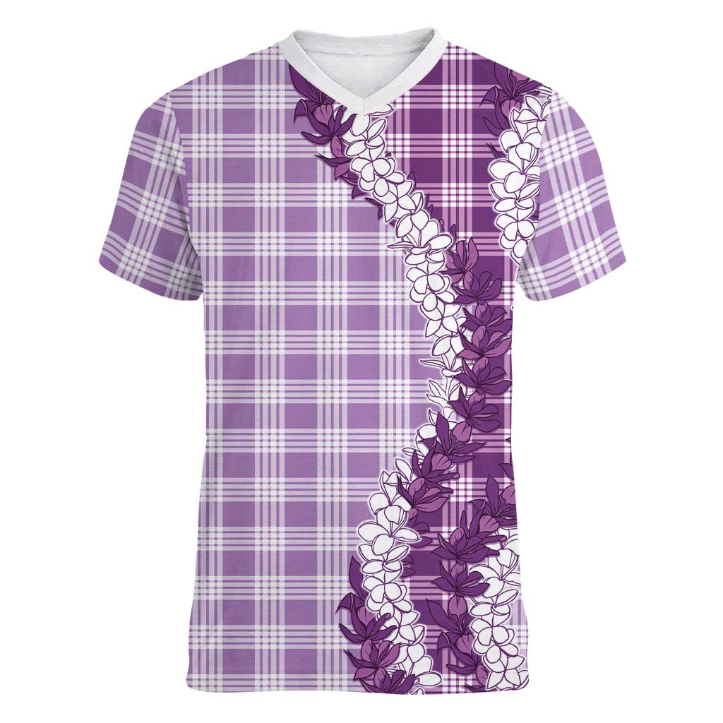 Violet Hawaii Palaka Women V-Neck T-Shirt Hawaiian Honohono Lei