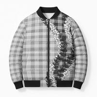 Gray Hawaii Palaka Bomber Puffer Jacket Hawaiian Honohono Lei