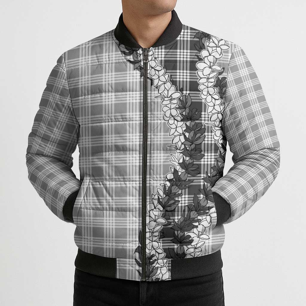 Gray Hawaii Palaka Bomber Puffer Jacket Hawaiian Honohono Lei