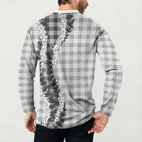 Gray Hawaii Palaka Button Sweatshirt Hawaiian Honohono Lei