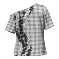 Gray Hawaii Palaka Cross Shoulder Shirt Hawaiian Honohono Lei