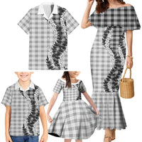 Gray Hawaii Palaka Family Matching Mermaid Dress and Hawaiian Shirt Hawaiian Honohono Lei