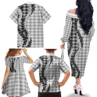 Gray Hawaii Palaka Family Matching Off The Shoulder Long Sleeve Dress and Hawaiian Shirt Hawaiian Honohono Lei