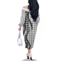Gray Hawaii Palaka Family Matching Off The Shoulder Long Sleeve Dress and Hawaiian Shirt Hawaiian Honohono Lei
