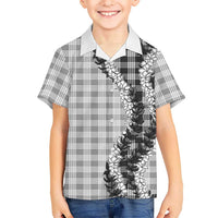 Gray Hawaii Palaka Family Matching Off The Shoulder Long Sleeve Dress and Hawaiian Shirt Hawaiian Honohono Lei
