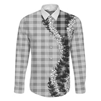 Gray Hawaii Palaka Family Matching Off Shoulder Maxi Dress and Hawaiian Shirt Hawaiian Honohono Lei