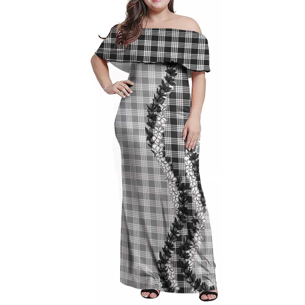 Gray Hawaii Palaka Family Matching Off Shoulder Maxi Dress and Hawaiian Shirt Hawaiian Honohono Lei
