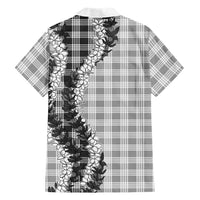 Gray Hawaii Palaka Family Matching Off Shoulder Short Dress and Hawaiian Shirt Hawaiian Honohono Lei