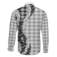 Gray Hawaii Palaka Family Matching Off Shoulder Short Dress and Hawaiian Shirt Hawaiian Honohono Lei