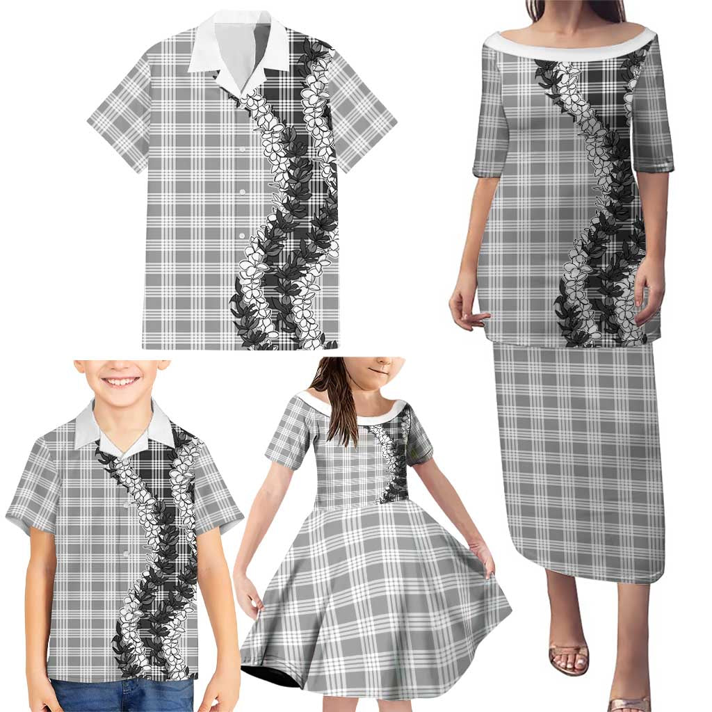 Gray Hawaii Palaka Family Matching Puletasi and Hawaiian Shirt Hawaiian Honohono Lei