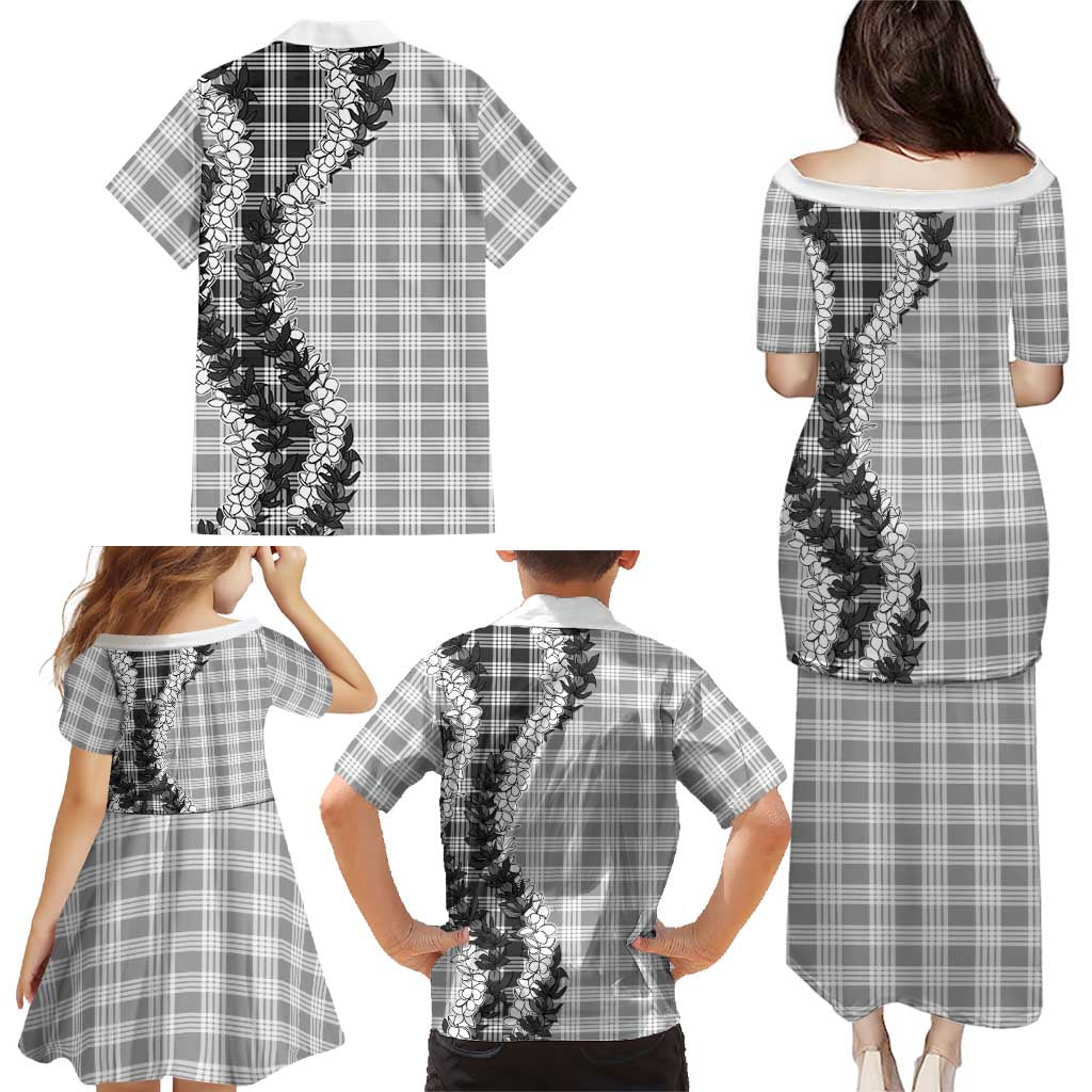 Gray Hawaii Palaka Family Matching Puletasi and Hawaiian Shirt Hawaiian Honohono Lei