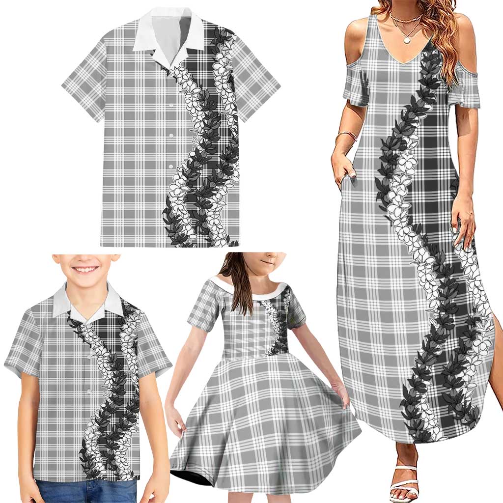 Gray Hawaii Palaka Family Matching Summer Maxi Dress and Hawaiian Shirt Hawaiian Honohono Lei