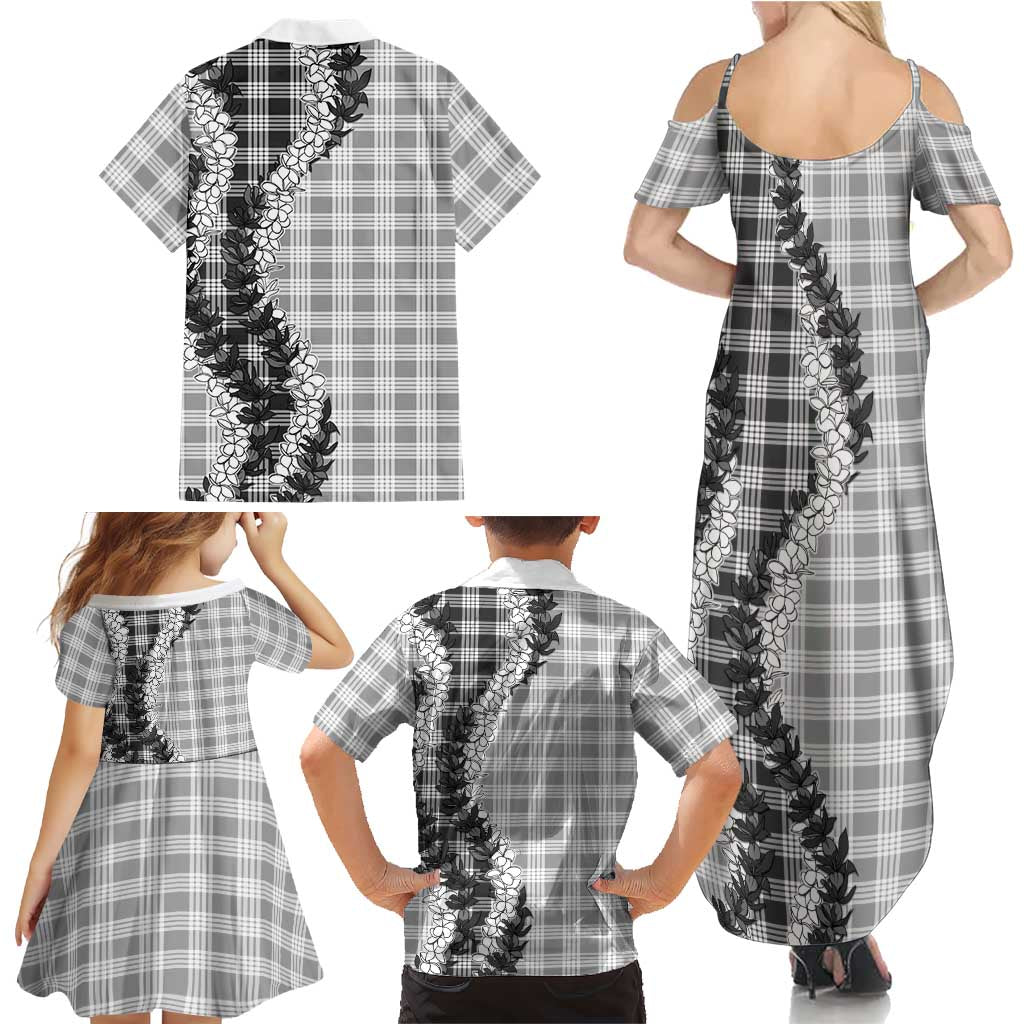 Gray Hawaii Palaka Family Matching Summer Maxi Dress and Hawaiian Shirt Hawaiian Honohono Lei