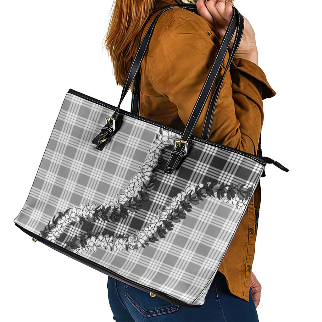 Gray Hawaii Palaka Leather Tote Bag Hawaiian Honohono Lei