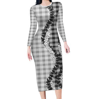 Gray Hawaii Palaka Long Sleeve Bodycon Dress Hawaiian Honohono Lei LT05 Long Dress Gray - Polynesian Pride