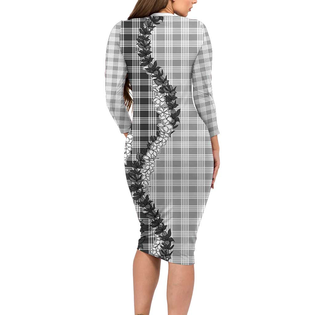 Gray Hawaii Palaka Long Sleeve Bodycon Dress Hawaiian Honohono Lei LT05 - Polynesian Pride