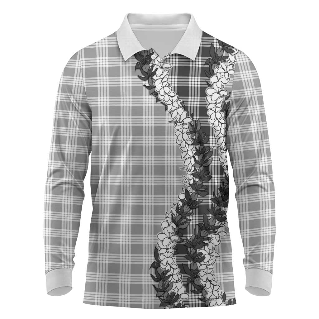 Gray Hawaii Palaka Long Sleeve Polo Shirt Hawaiian Honohono Lei LT05 Gray - Polynesian Pride