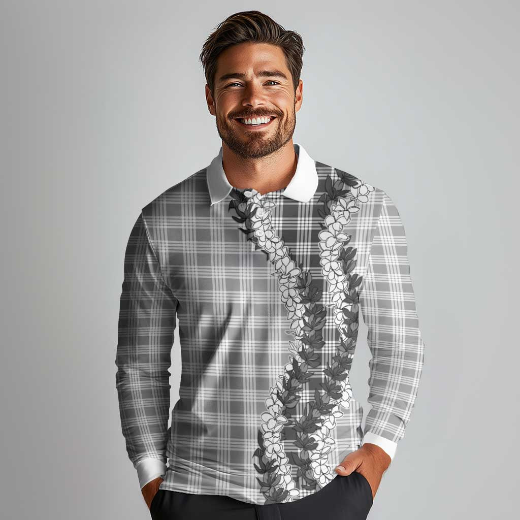 Gray Hawaii Palaka Long Sleeve Polo Shirt Hawaiian Honohono Lei LT05 - Polynesian Pride