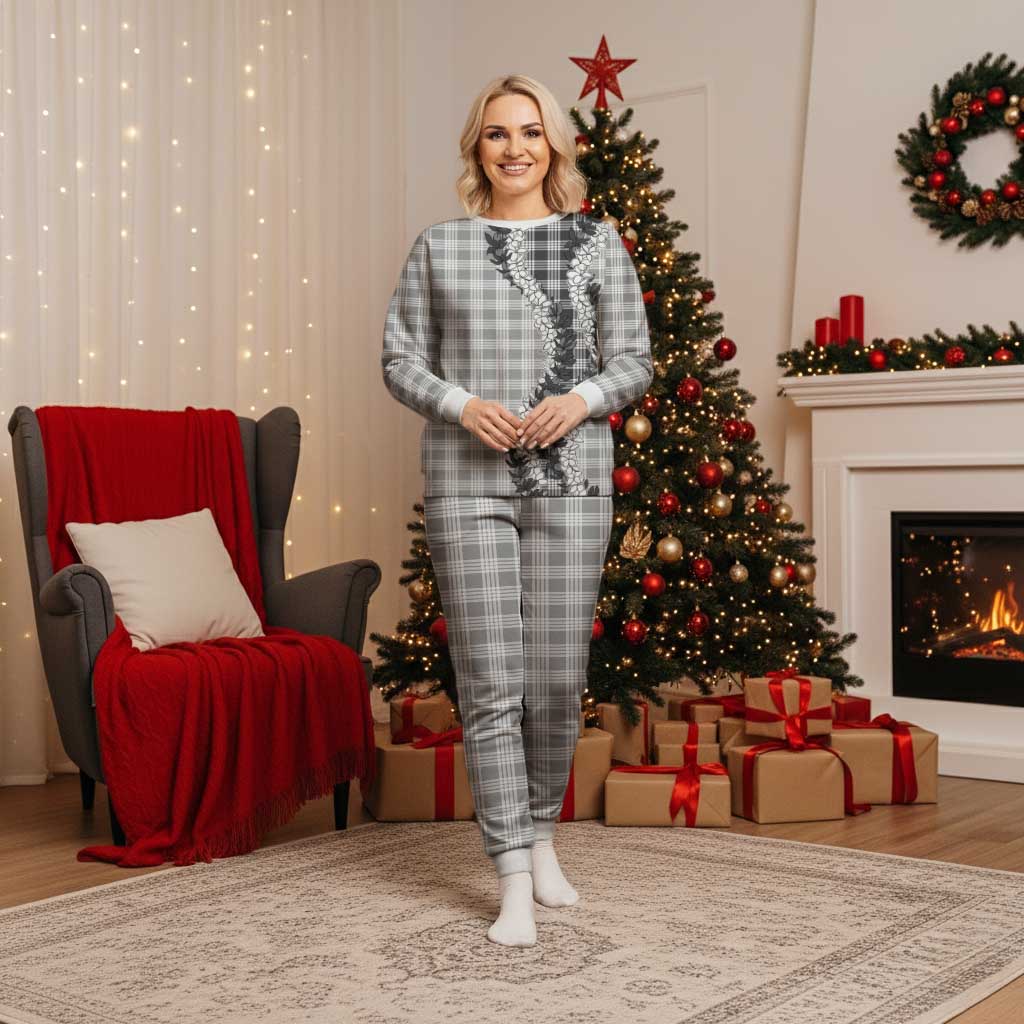 Gray Hawaii Palaka Pajama Set Hawaiian Honohono Lei