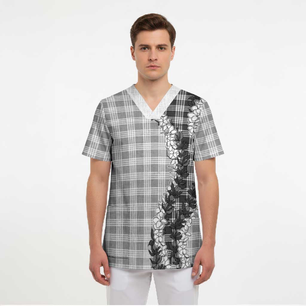 Gray Hawaii Palaka Scrub Top Hawaiian Honohono Lei