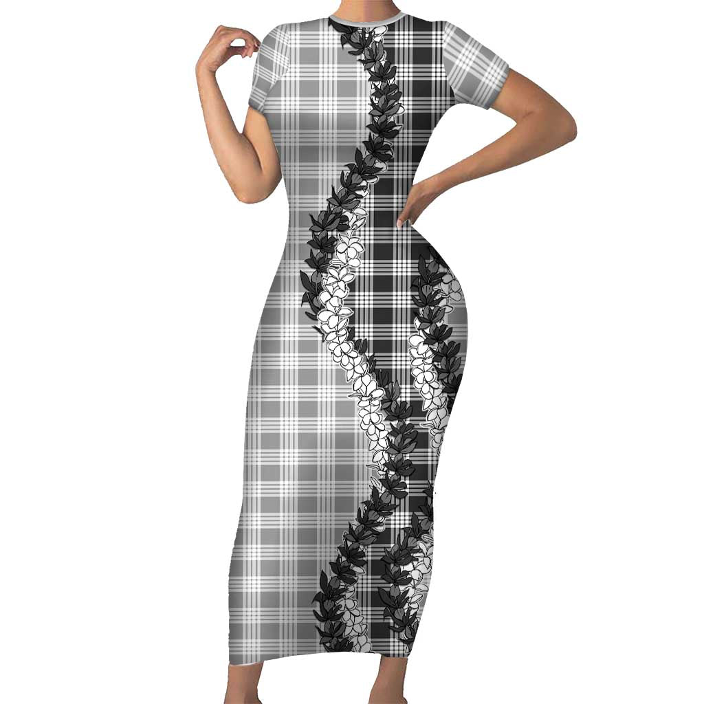 Gray Hawaii Palaka Short Sleeve Bodycon Dress Hawaiian Honohono Lei LT05 Long Dress Gray - Polynesian Pride