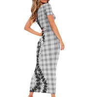 Gray Hawaii Palaka Short Sleeve Bodycon Dress Hawaiian Honohono Lei LT05 - Polynesian Pride