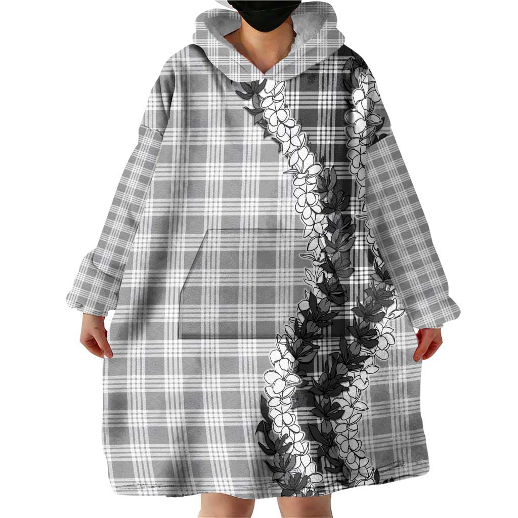 Gray Hawaii Palaka Wearable Blanket Hoodie Hawaiian Honohono Lei