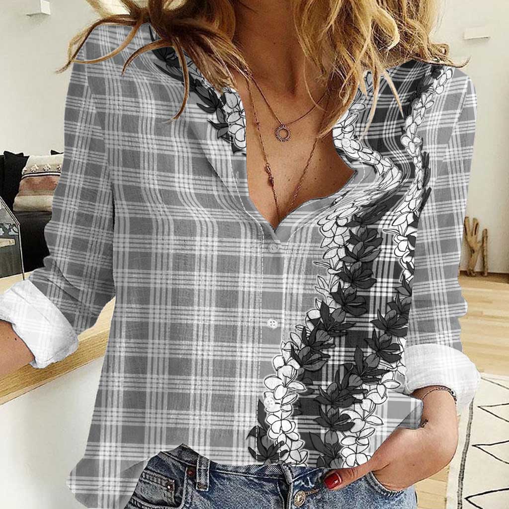 Gray Hawaii Palaka Women Casual Shirt Hawaiian Honohono Lei LT05 Female Gray - Polynesian Pride