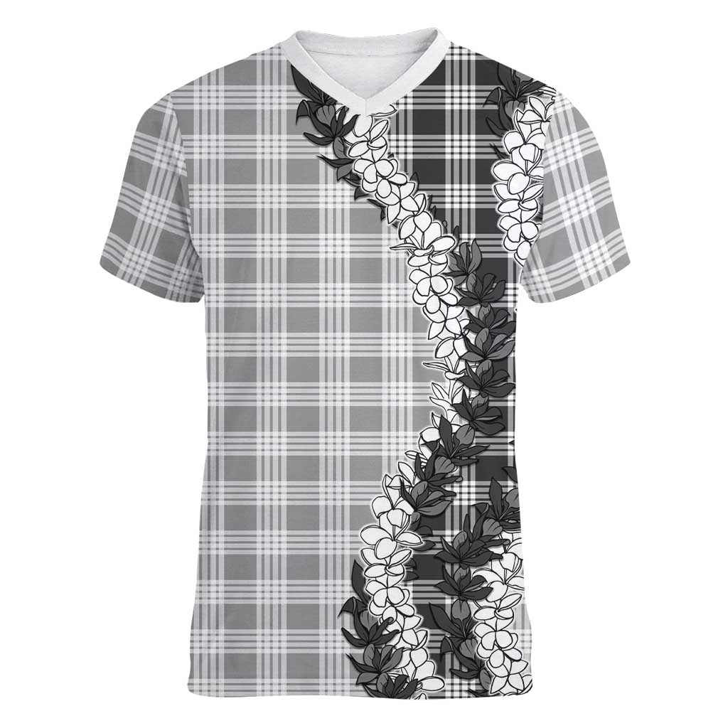 Gray Hawaii Palaka Women V-Neck T-Shirt Hawaiian Honohono Lei