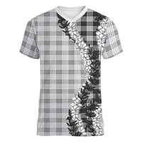 Gray Hawaii Palaka Women V-Neck T-Shirt Hawaiian Honohono Lei