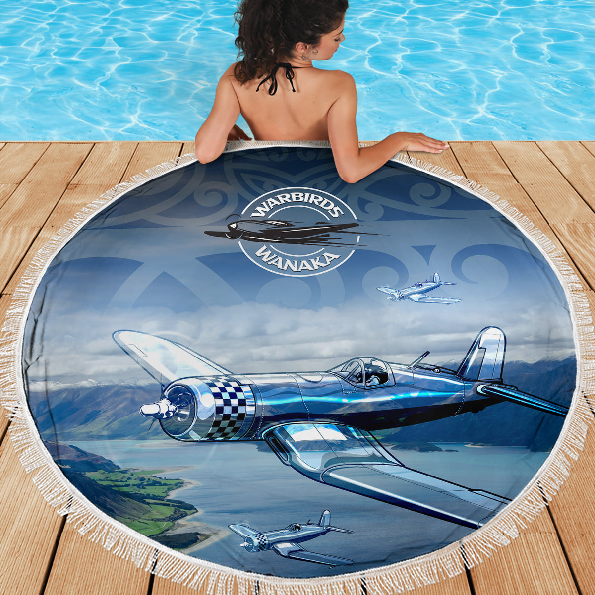 New Zealand Wanaka Air Show Beach Blanket With Maori Pattern