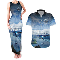 New Zealand Wanaka Air Show Couples Matching Tank Maxi Dress and Hawaiian Shirt With Maori Pattern LT05 Blue - Polynesian Pride