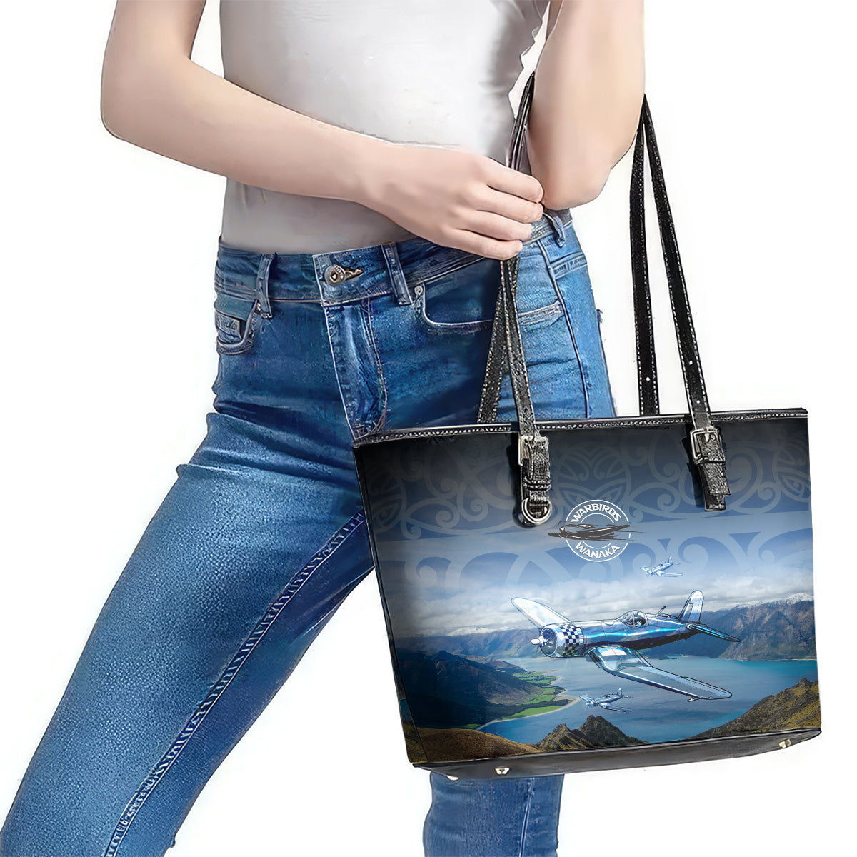 New Zealand Wanaka Air Show Leather Tote Bag With Maori Pattern