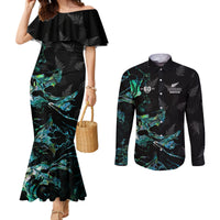 New Zealand Marathon Couples Matching Mermaid Dress and Long Sleeve Button Shirt Silver Fern Paua Shell Simple Style