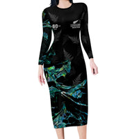 New Zealand Marathon Family Matching Long Sleeve Bodycon Dress and Hawaiian Shirt Silver Fern Paua Shell Simple Style