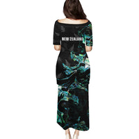 New Zealand Marathon Family Matching Puletasi and Hawaiian Shirt Silver Fern Paua Shell Simple Style