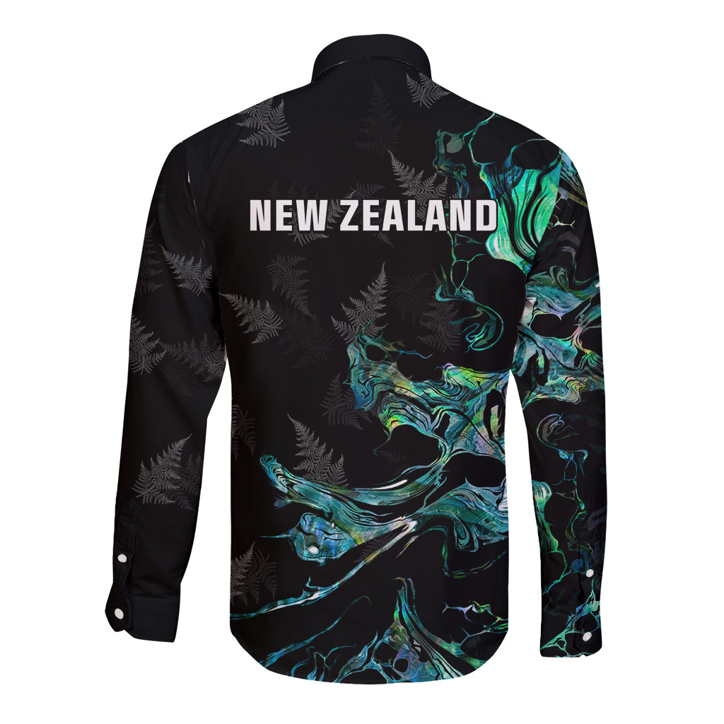 New Zealand Marathon Long Sleeve Button Shirt Silver Fern Paua Shell Simple Style