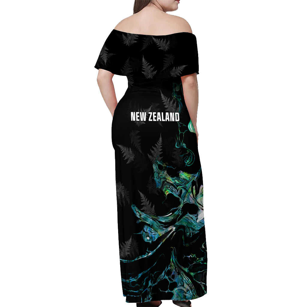 New Zealand Marathon Off Shoulder Maxi Dress Silver Fern Paua Shell Simple Style